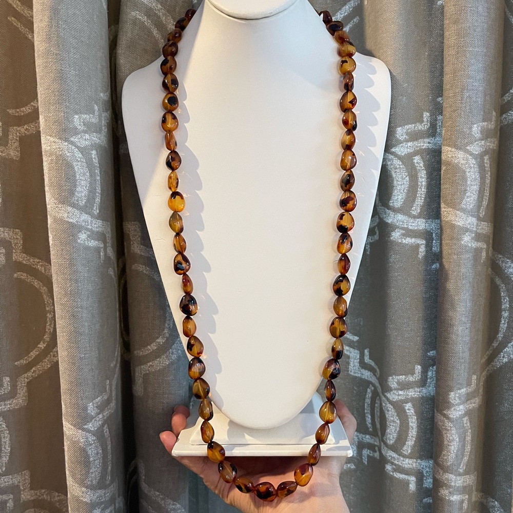Long faux honey amber bead necklace